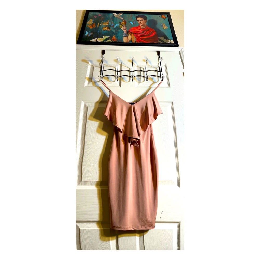 Mini Body Con Dress W/Front Cascade